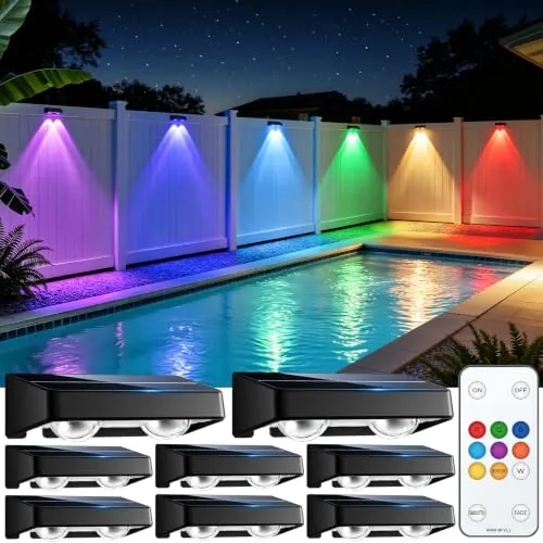 Solar Fence Lights 8 Pack 9 Colors & 11 Lighting Modes