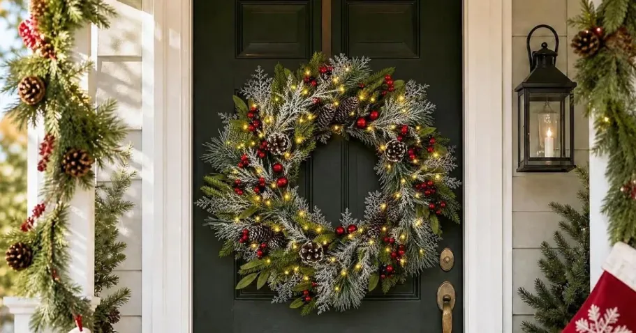 Christmas 24″ Wreath w/ Lights – Green