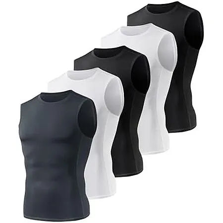 5-Pk BOOJO Men's Compression Sleeveless Shirts (Large or X-Large)