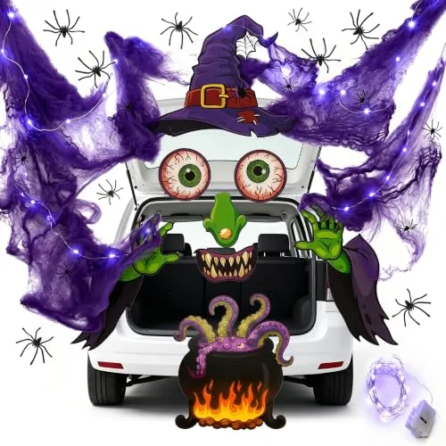 Bafeil Halloween Witch Trunk-or-Treat Car Decoration Kit w/ Purple LED Lights