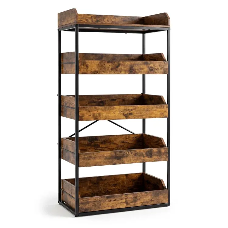 Costway 5-Tier Food Storage Rack with 4 Wooden Pull-out Drawers