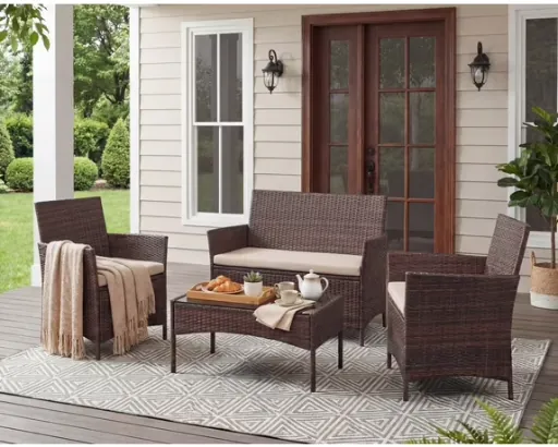 Lacoo 4-Piece Patio Wicker Rattan Conversation Set