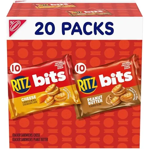 RITZ Bits Peanut Butter & Cheese Sandwich Crackers Variety Pack, 20 ct | Lunch Snacks for Kids and Adults, Snack Packs, Individually Wrapped