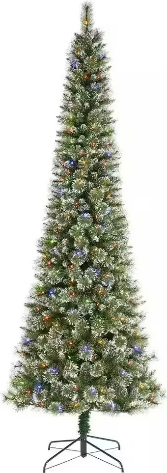 Glitzhome 9-Foot Pre-Lit Frosted Cashmere Pencil Pine Artificial Christmas Tree