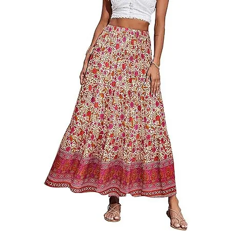 CFLONGE Women's Bohemian High Waist A Line Maxi Long Skirts (Various)
