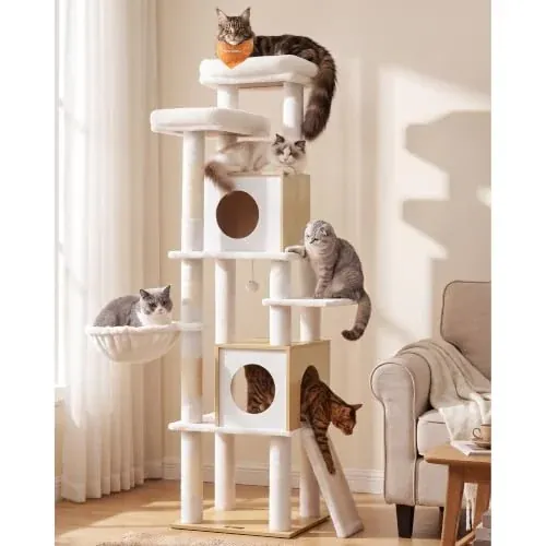 Feandrea 67.3" Tall Cat Tree, 6-Tier Cat Tower with 2 Condos