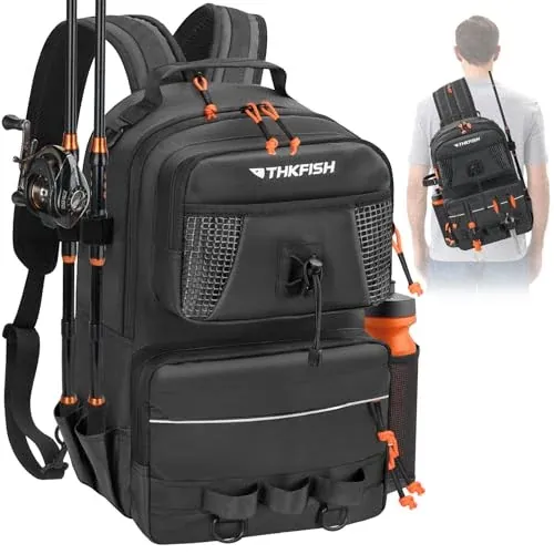 THKFISH 20L Fishing Backpack Waterproof Tackle Sling Bag with Rod Holders