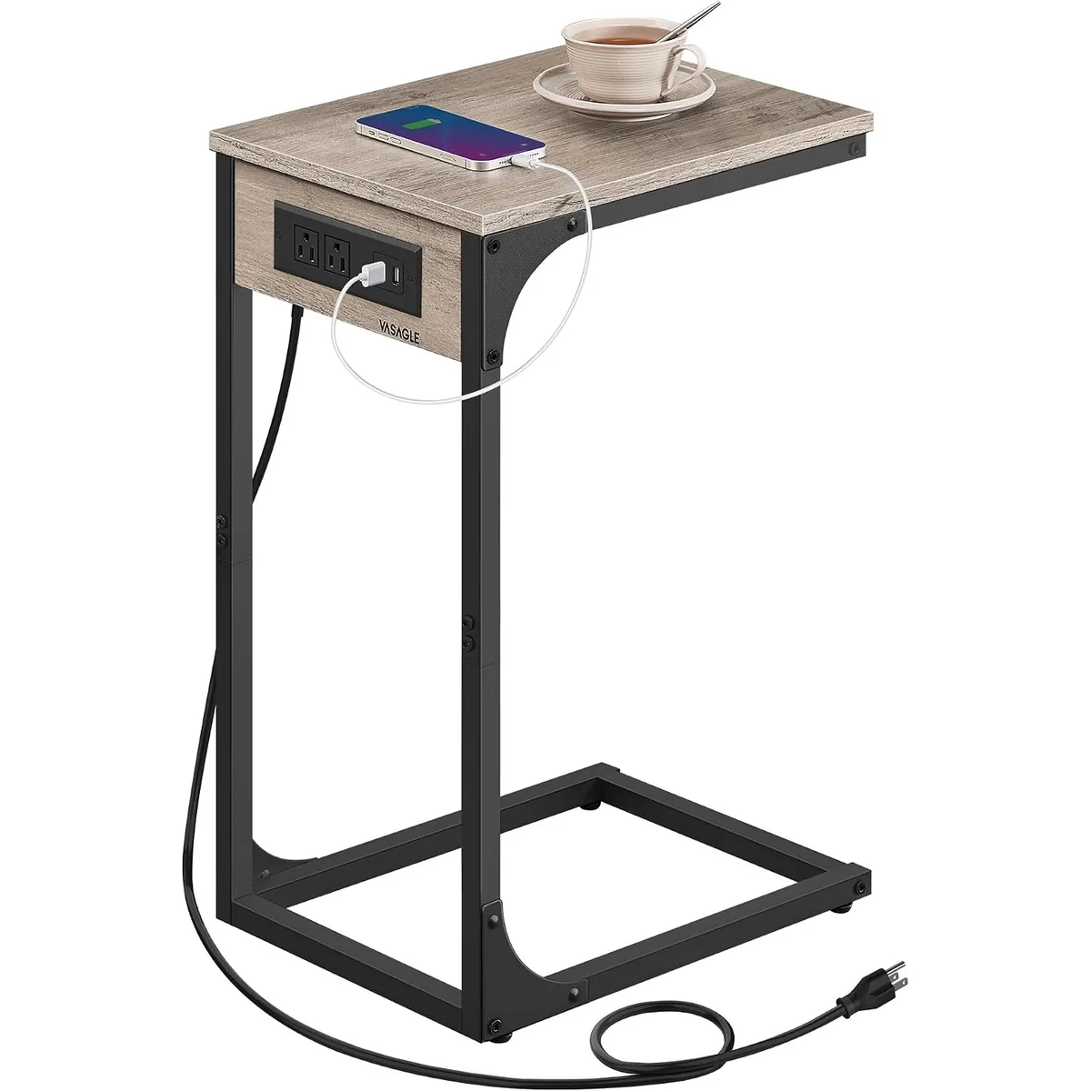 Vasagle C-Shaped Side Table with Charging Station