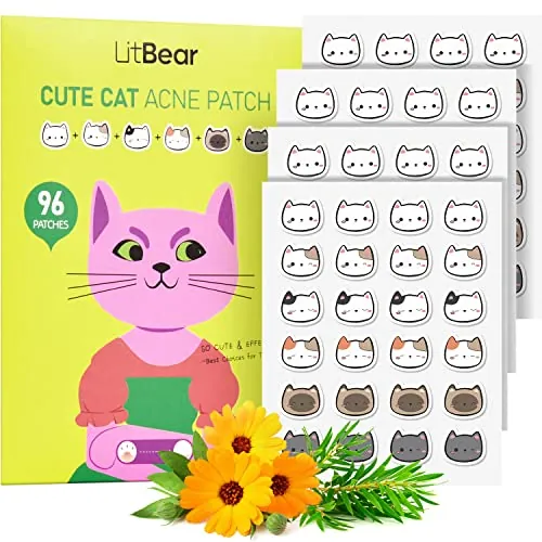 LitBear 96-Count 12mm Cat-Shaped Hydrocolloid Acne Patches w/ Tea Tree Oil & Salicylic Acid