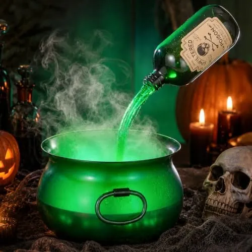 Large Translucent Witches Cauldron with Magic Floating Potion Bottles
