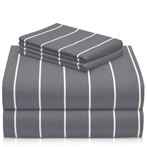 LuxClub 6-Piece Striped Sheet Set with Pockets