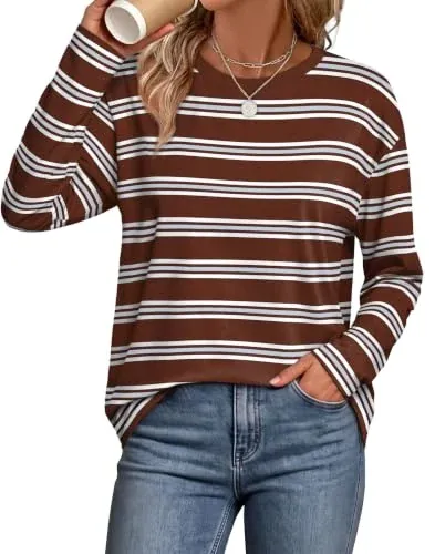 Womens Long Sleeve Striped Loose Fit Shirt