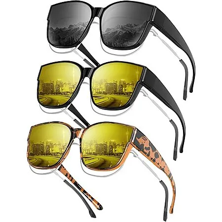 3-Pk KALIYADI Fit Over Glasses Polarized UV400 Protection Sunglasses (various)