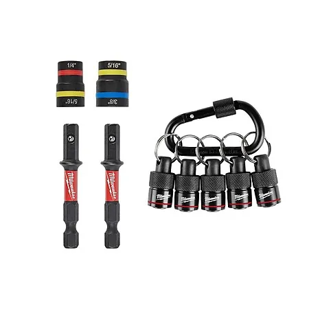 2-Pc Milwaukee SHOCKWAVE Magnetic Nut Driver + 5-Pc Hex Bit Holder & Carabiner