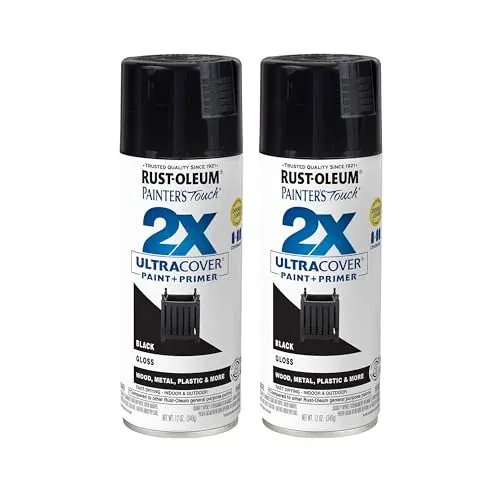 Rust-Oleum Painter's Touch 2X Ultra Cover Gloss Black Spray Paint, 2-Pack, 12 oz