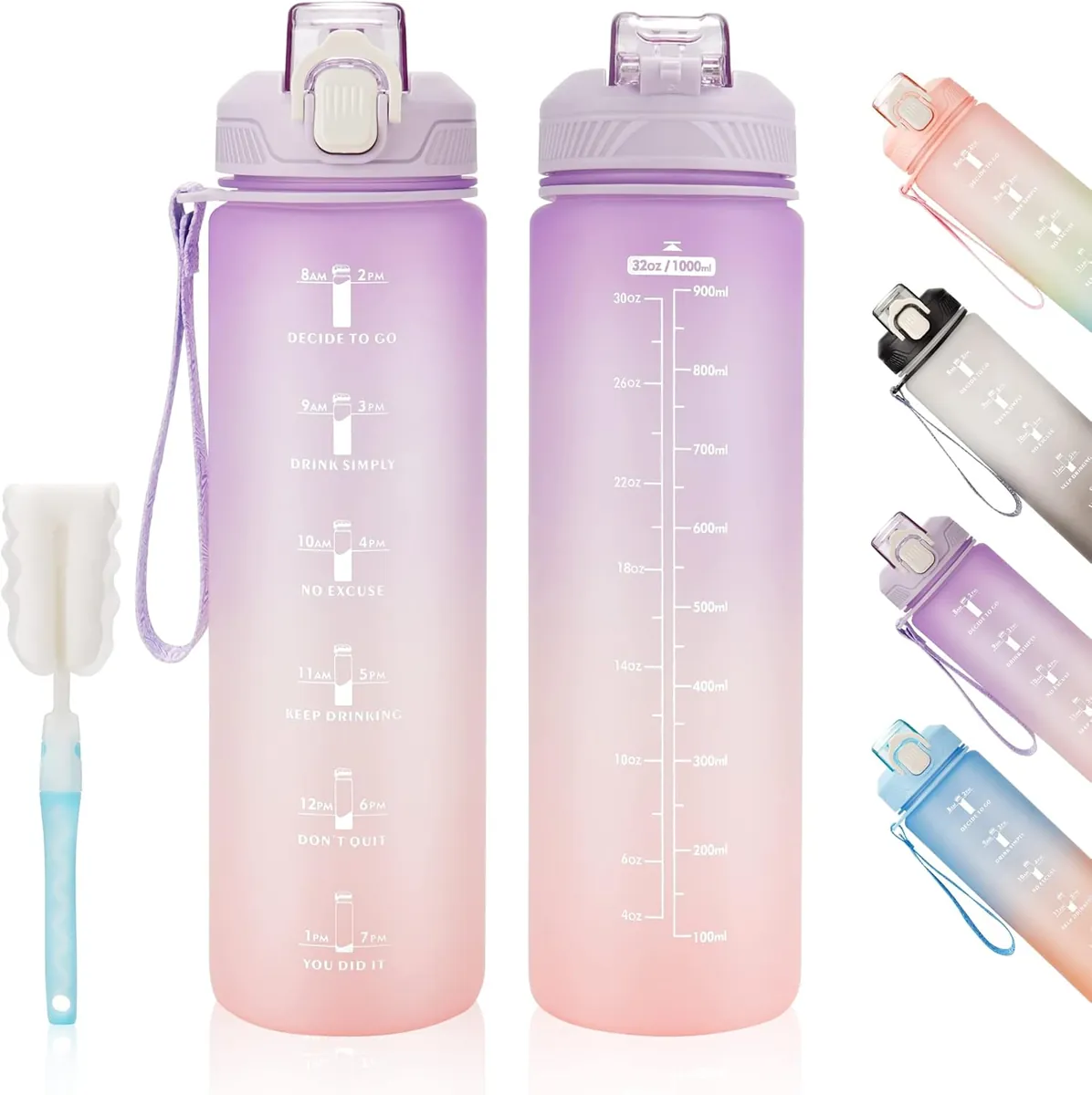Motivational Water Bottles 32oz 2-Pack