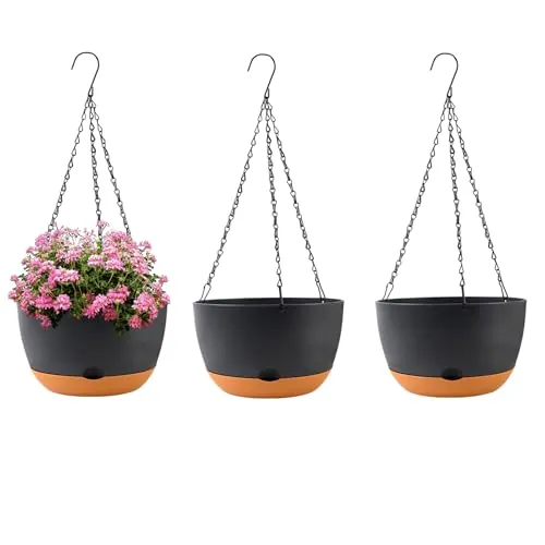3-Pack 10" KPUVX Self-Watering Hanging Plant Baskets w/ Removable Saucer