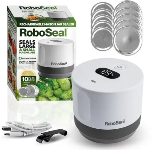 RoboSeal Rechargeable Mason Jar Vacuum Sealer Kit with 10 Lids