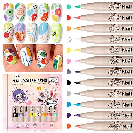 12-Ct 0.7 mm GelLaktik 3D Nail Polish Pens (Assorted Colors)