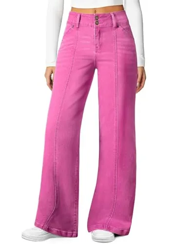 Sidefeel Women's High Waisted Stretchy Wide Leg Jeans