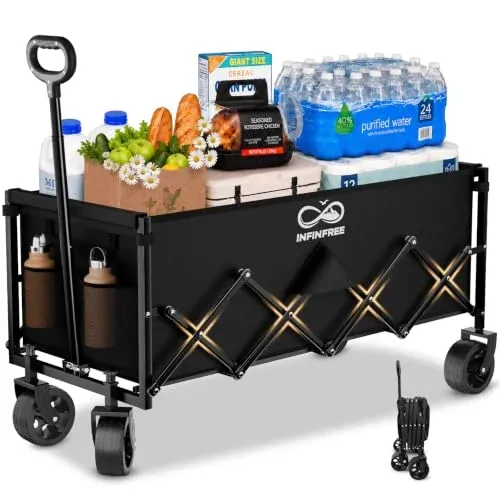 34" Extra Long Foldable Wagon with All-Terrain Wheels