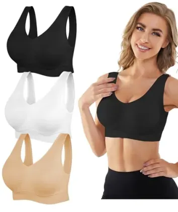 3-Pack YADIFEN Seamless Sports Bras w/ Removable Pads