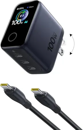 100W Baseus PicoGo Pro AH22 3-Port Smart Display USB-C Charger w/ Cable