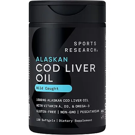 120-Ct Sports Research Omega-3 Wild Alaskan Cod Liver Oil Softgels
