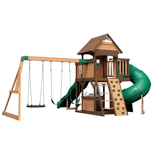 Backyard Discovery Cedar Cove Cedar Wood Swing Set with Spiral Tube Slide