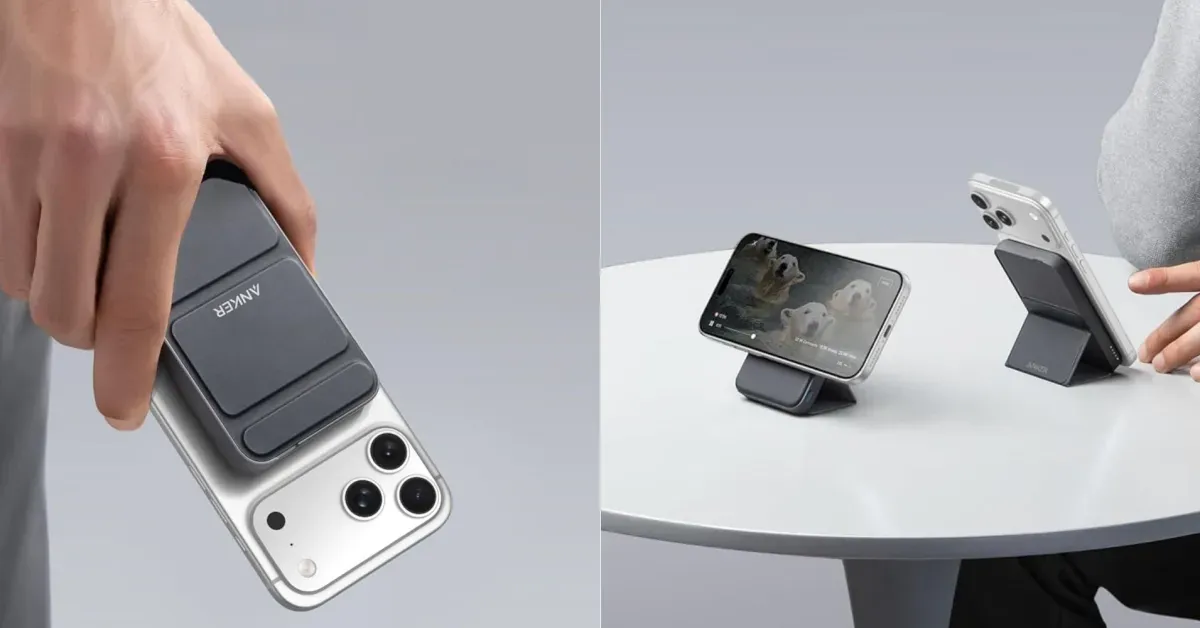Anker iPhone power bank with built-in foldable stand is