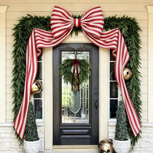 6.5 Ft Giant Red and White Striped Christmas Bow