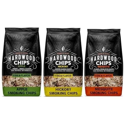 Fire & Flavor Premium All Natural Wood Chip Bundle for Smokers - 3 1.37 Lb Bags - Apple, Mesquite, Hickory