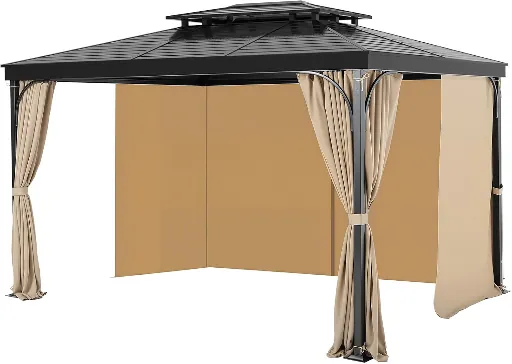 VEVOR 10x10x6.7FT Gazebo Curtains 4-Panel Sidewalls with Zippers (Khaki)