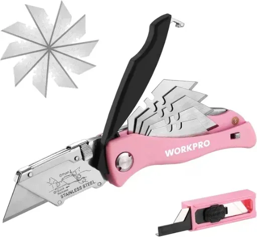 WORKPRO Folding Utility Knife with 15 Extra Blades
