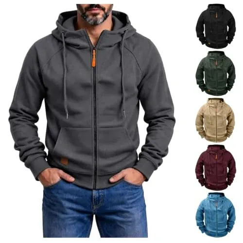 Men's Zip Up Raglan Sleeve Hooded Fleece Jacket