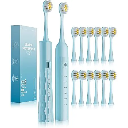 2-Pack Aneebart USB Rechargeable Electric Toothbrush w/ 12-Heads