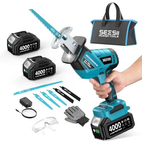SEESII Reciprocating Saw Cordless 3500 RPM with 2 x 4.0Ah Batteries