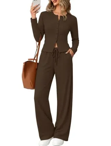Button Down Lounge Sets Two Piece Fall Outfits