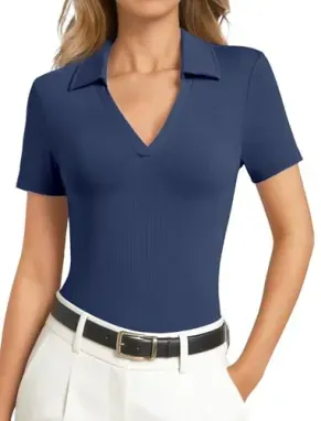 GKBK Slim Fit Ribbed Knit Collared Women's Polo Shirt