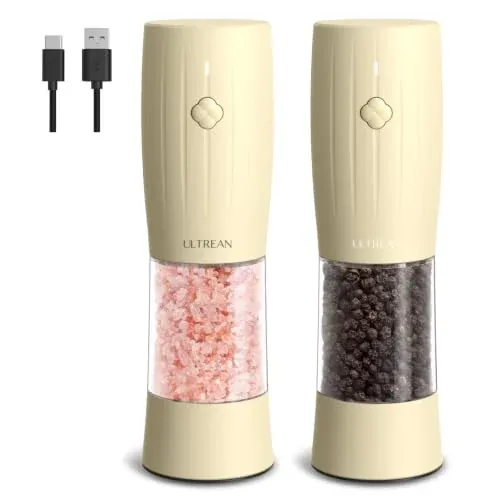 Ultrean USB-C Rechargeable Salt & Pepper Grinder Set with LED Light