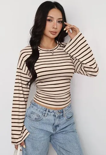 JUICICI Women's Long Sleeve Striped Tops