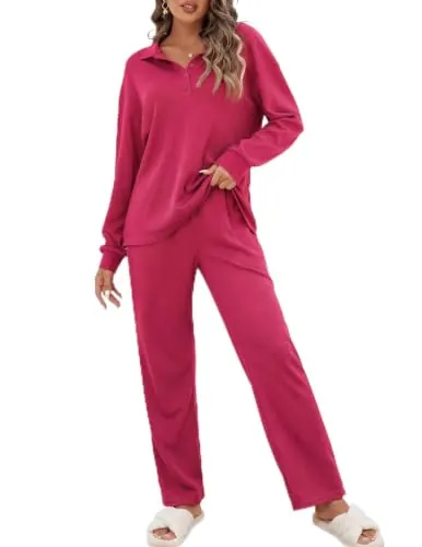 Ekouaer Women’s Waffle Knit Lounge Set