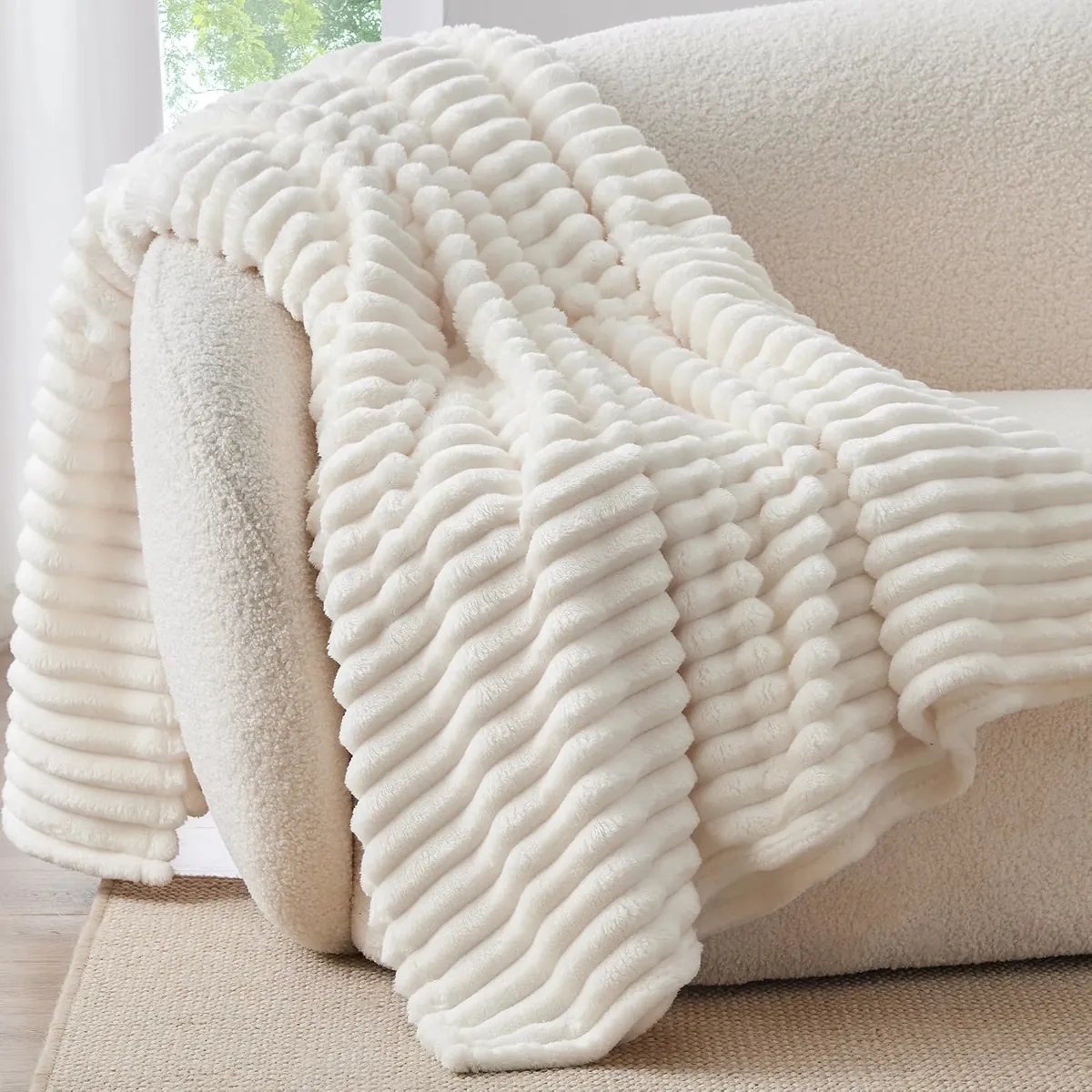 Bedelite Ribbed Fleece Throw Blanket for Couch