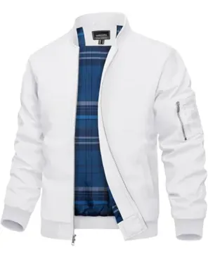 TACVASEN Men's Bomber Jacket Plaid Lined Casual Windbreaker