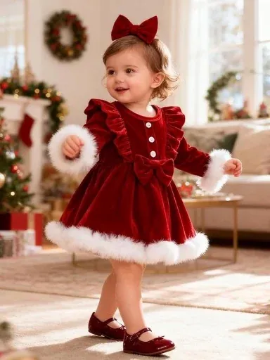 Toddler Ruffle Romper Dress Long Sleeve Headband Set