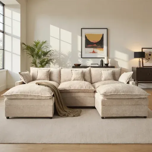 107.9″ Modular U-Shaped Sectional Sofa with Ottomans