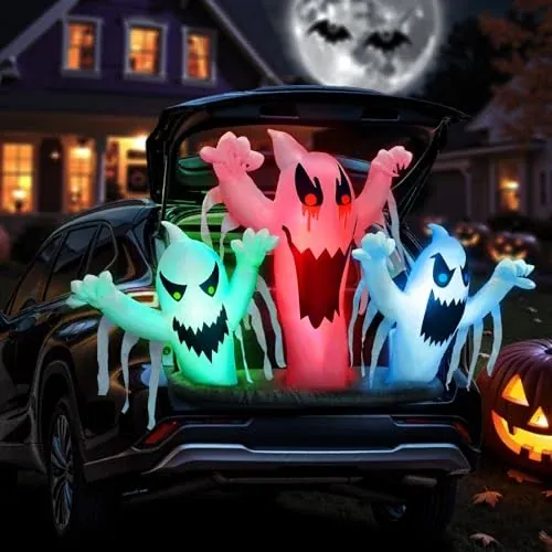 Halloween Trunk or Treat Car Decorations Kit Inflatable Ghost with LEDs