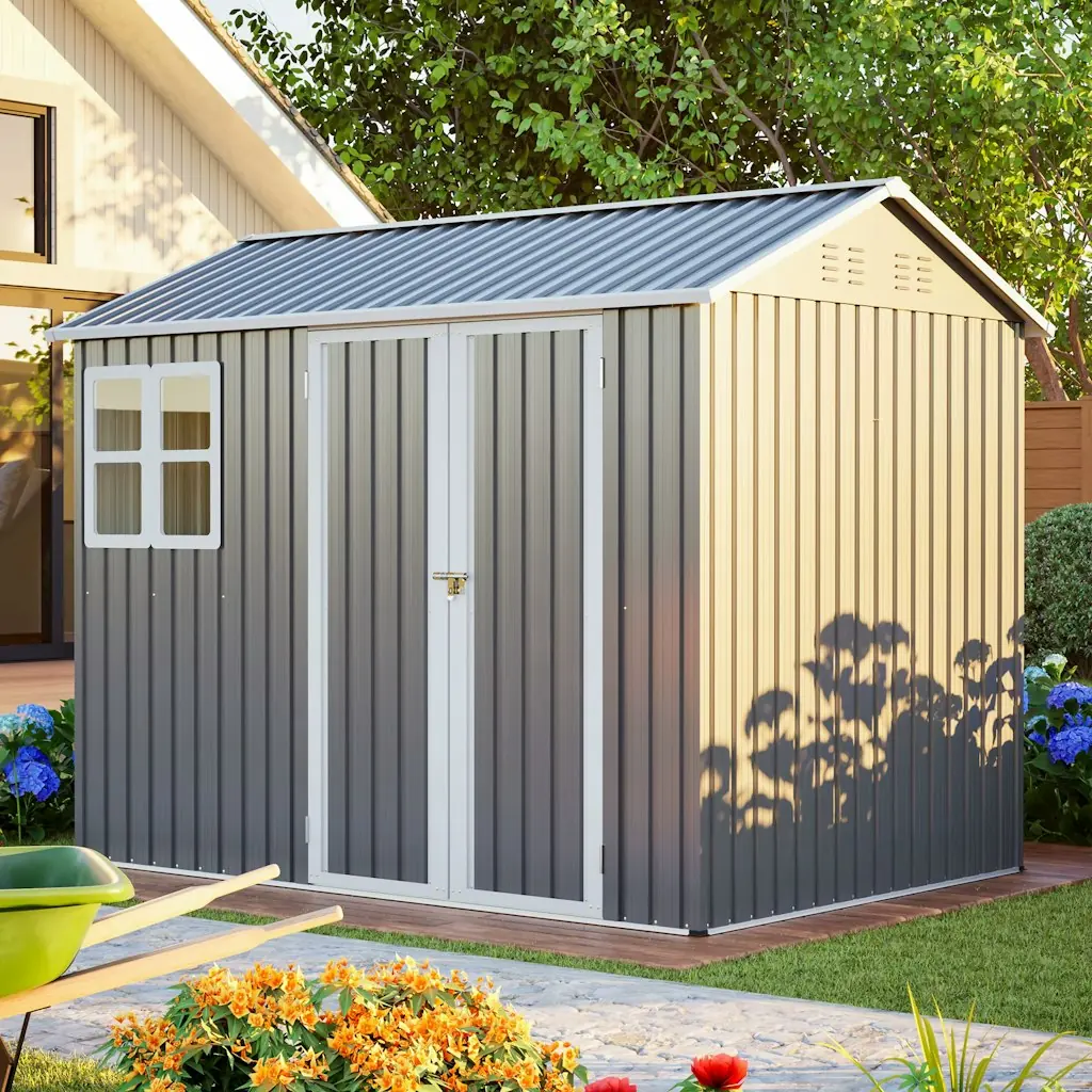 8 x 6-Foot Steel Storage Shed w/ Window & Lockable Doors