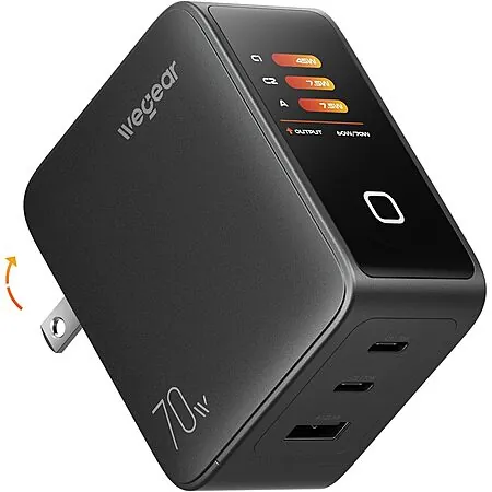 3-Port wegear 70W GaN III USB-C Charger Block w/ Smart Display & Touch