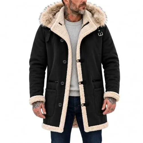 Mens Winter Faux Leather Hooded Jacket